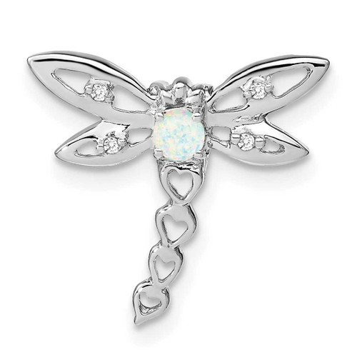 Image of 14k White Gold Lab-Created Opal and Diamond Dragonfly Slide Pendant