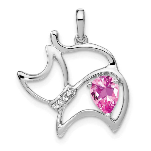 Image of 14k White Gold Lab-Created Pink Sapphire and Diamond Cat Pendant