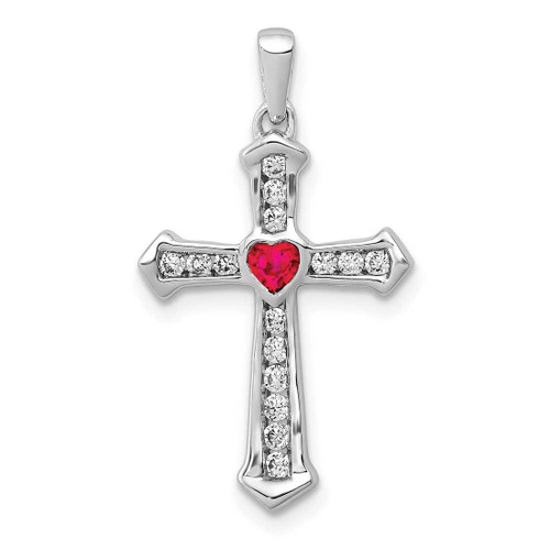 Image of 14k White Gold Lab-Created Ruby & Lab Grown Diamond SI1/SI2, GHI, Cross Pendant