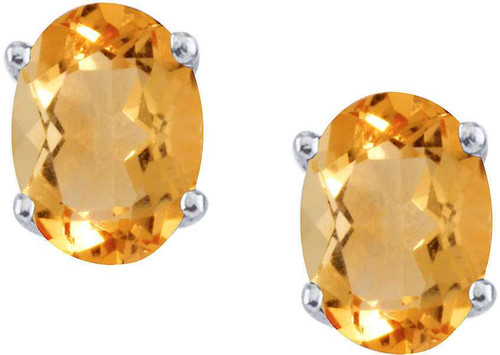 Image of 14K White Gold Large 6x8mm Oval Citrine Stud Earrings
