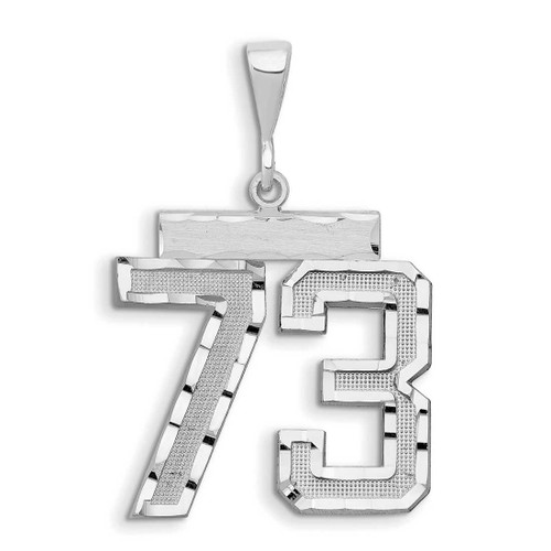 Image of 14K White Gold Large Shiny-Cut Number 73 Pendant