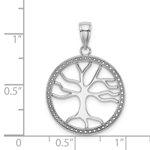 Image of 14K White Gold Large Tree Of Life In Round Frame Pendant