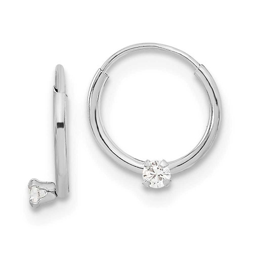 Image of 10.2mm 14k White Gold Madi K Polished 2mm CZ on Small Endless Hoop Earrings