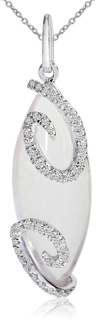 14K White Gold Marquise Rose Quartz & Diamond Pendant (Chain NOT included)