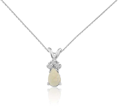 Image of 14K White Gold Opal Pear Pendant with Diamonds (Chain NOT included)