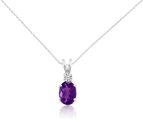 Image of 14K White Gold Oval Amethyst & Diamond Pendant (Chain NOT included) P8021W-02
