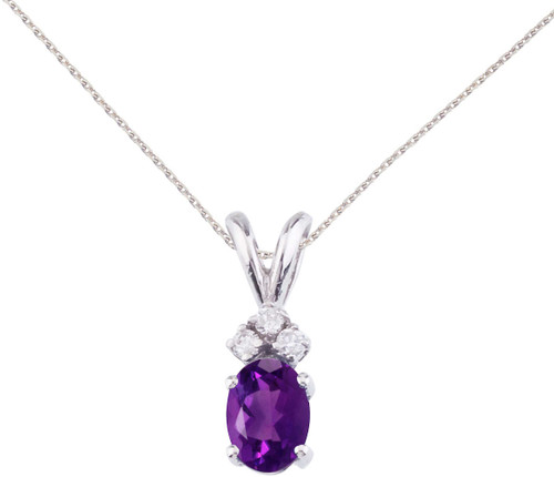 Image of 14K White Gold Oval Amethyst & Diamond Pendant (Chain NOT included) P8024W-02