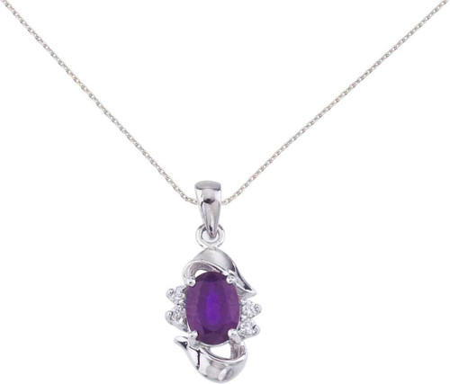 Image of 14K White Gold Oval Amethyst & Diamond Pendant (Chain NOT included) P8079XW-02