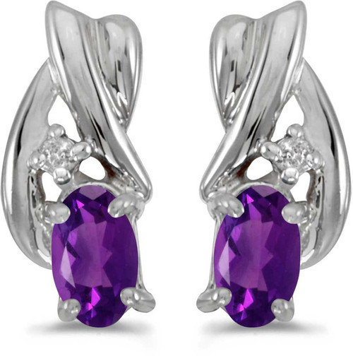 Image of 14k White Gold Oval Amethyst And Diamond Earrings (CM-E1861XW-02)