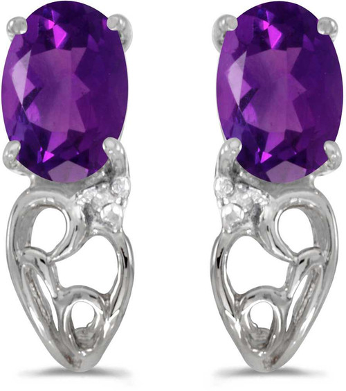 Image of 14k White Gold Oval Amethyst And Diamond Earrings (CM-E2582XW-02)