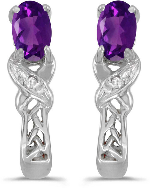 Image of 14k White Gold Oval Amethyst And Diamond Earrings (CM-E2584XW-02)