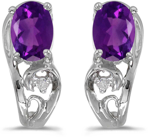 Image of 14k White Gold Oval Amethyst And Diamond Earrings (CM-E2590XW-02)