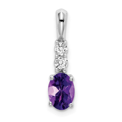 Image of 14K White Gold Oval Amethyst and Diamond Pendant