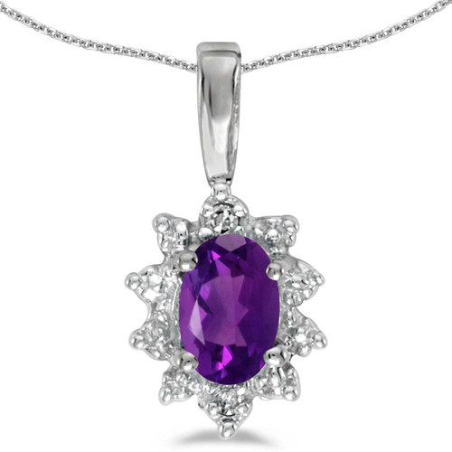 Image of 14k White Gold Oval Amethyst And Diamond Pendant (Chain NOT included)