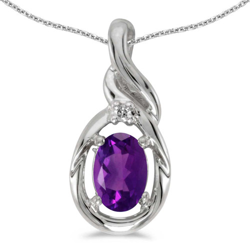 Image of 14k White Gold Oval Amethyst And Diamond Pendant (Chain NOT included) (CM-P1241XW-02)