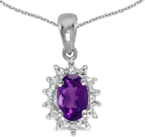 Image of 14k White Gold Oval Amethyst And Diamond Pendant (Chain NOT included) (CM-P1342XW-02)