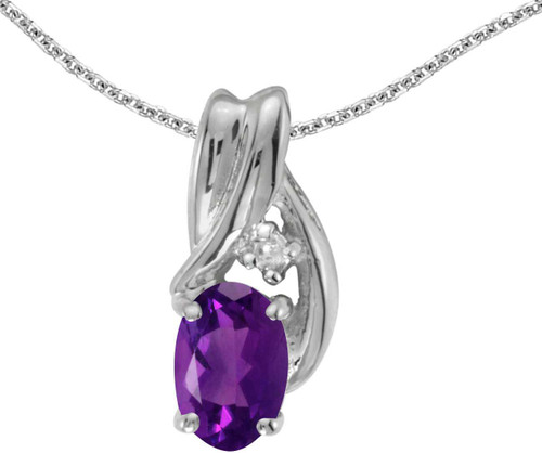 Image of 14k White Gold Oval Amethyst And Diamond Pendant (Chain NOT included) (CM-P1861XW-02)