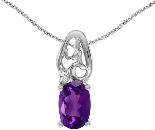 Image of 14k White Gold Oval Amethyst And Diamond Pendant (Chain NOT included) (CM-P2582XW-02)