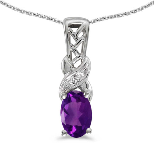 Image of 14k White Gold Oval Amethyst And Diamond Pendant (Chain NOT included) (CM-P2584XW-02)
