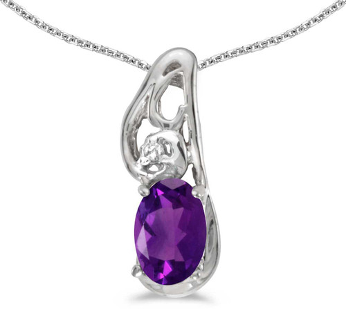 Image of 14k White Gold Oval Amethyst And Diamond Pendant (Chain NOT included) (CM-P2590XW-02)