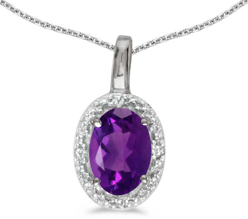 Image of 14k White Gold Oval Amethyst And Diamond Pendant (Chain NOT included) (CM-P2615XW-02)