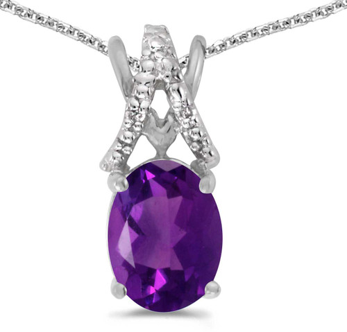 Image of 14k White Gold Oval Amethyst And Diamond Pendant (Chain NOT included) (CM-P2620XW-02)
