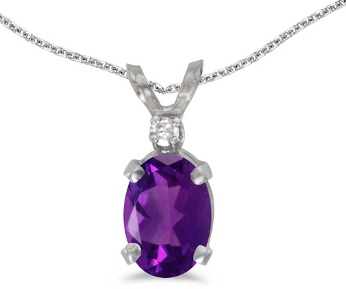 Image of 14k White Gold Oval Amethyst And Diamond Pendant (Chain NOT included) (CM-P6411XW-02)