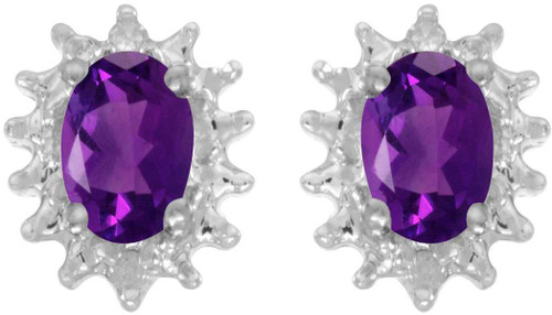 Image of 14k White Gold Oval Amethyst And Diamond Stud Earrings (CM-E1342XW-02)