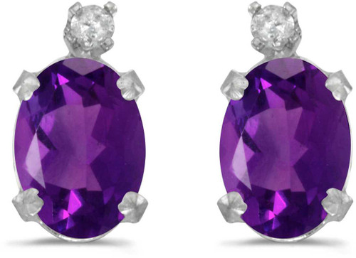 Image of 14k White Gold Oval Amethyst And Diamond Stud Earrings (CM-E6411XW-02)