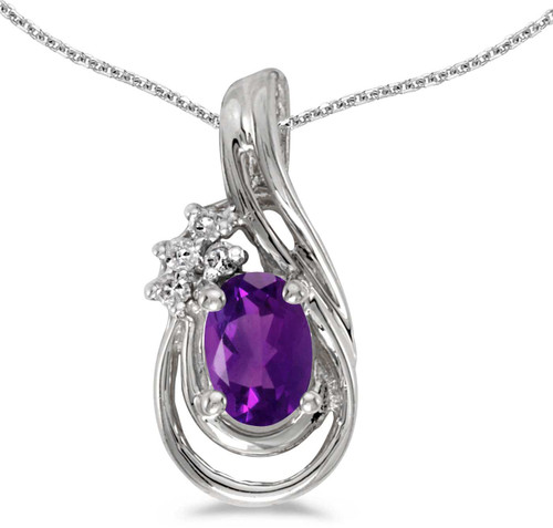 Image of 14k White Gold Oval Amethyst And Diamond Teardrop Pendant (Chain NOT included)