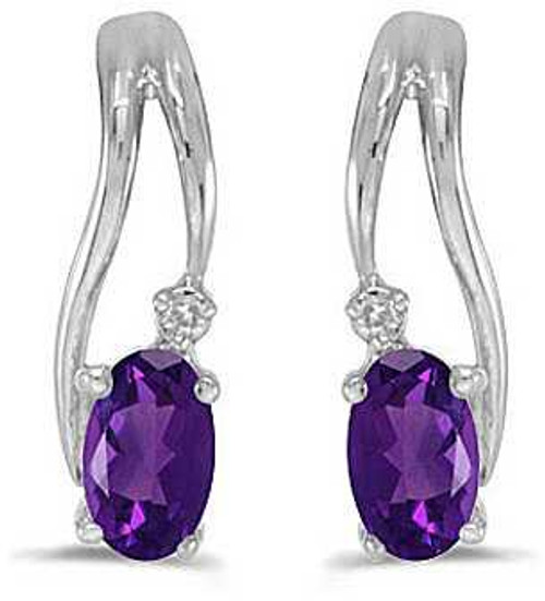 Image of 14k White Gold Oval Amethyst And Diamond Wave Earrings