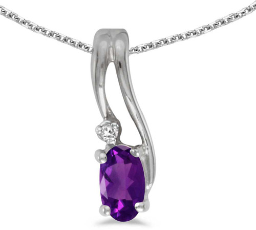 Image of 14k White Gold Oval Amethyst And Diamond Wave Pendant (Chain NOT included)