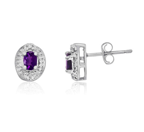 Image of 14K White Gold Oval Amethyst Earrings with Diamonds E2522W-02