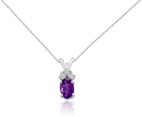 Image of 14K White Gold Oval Amethyst Pendant with Diamonds (Chain NOT included)