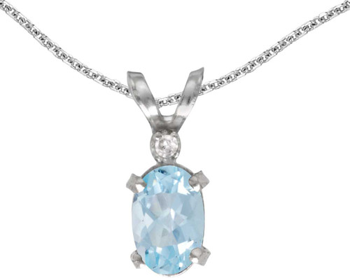 Image of 14k White Gold Oval Aquamarine And Diamond Filigree Pendant (Chain NOT included)