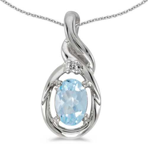 Image of 14k White Gold Oval Aquamarine And Diamond Pendant (Chain NOT included) (CM-P1241XW-03)