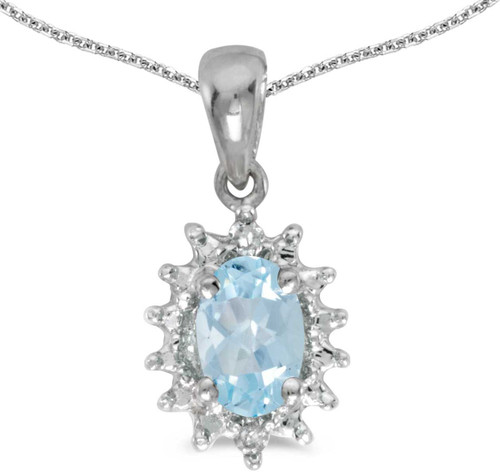 Image of 14k White Gold Oval Aquamarine And Diamond Pendant (Chain NOT included) (CM-P1342XW-03)