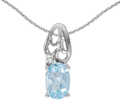 Image of 14k White Gold Oval Aquamarine And Diamond Pendant (Chain NOT included) (CM-P2582XW-03)