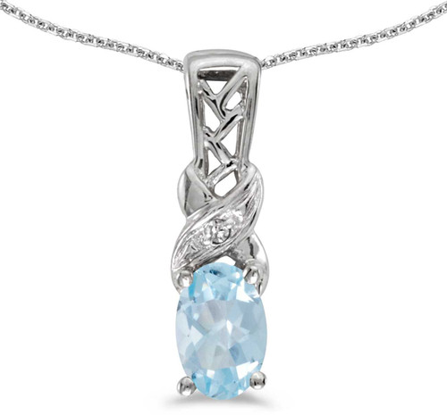 Image of 14k White Gold Oval Aquamarine And Diamond Pendant (Chain NOT included) (CM-P2584XW-03)