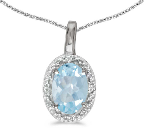 Image of 14k White Gold Oval Aquamarine And Diamond Pendant (Chain NOT included) (CM-P2615XW-03)