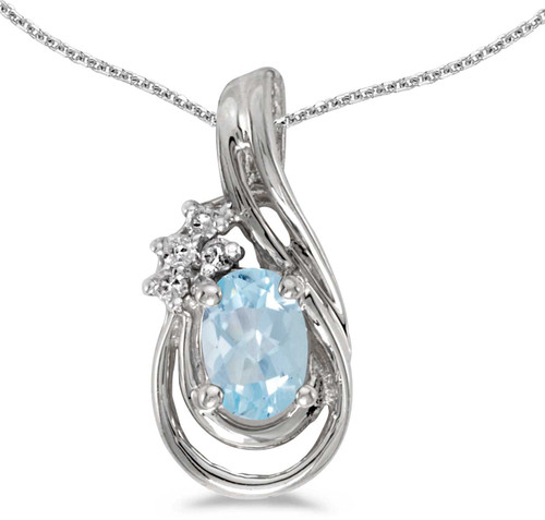 Image of 14k White Gold Oval Aquamarine And Diamond Teardrop Pendant (Chain NOT included)