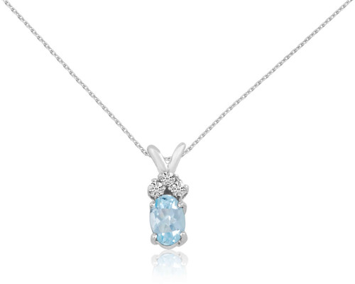 Image of 14K White Gold Oval Aquamarine Pendant with Diamonds (Chain NOT included)