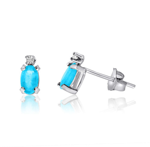 Image of 14K White Gold Oval Blue Topaz & Diamond Earrings E2235W-12