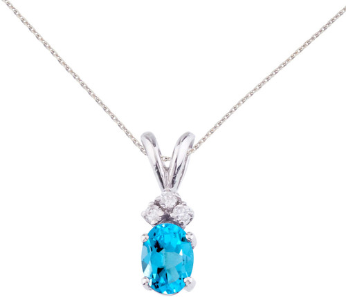 Image of 14K White Gold Oval Blue Topaz & Diamond Pendant (Chain NOT included) P8024W-12
