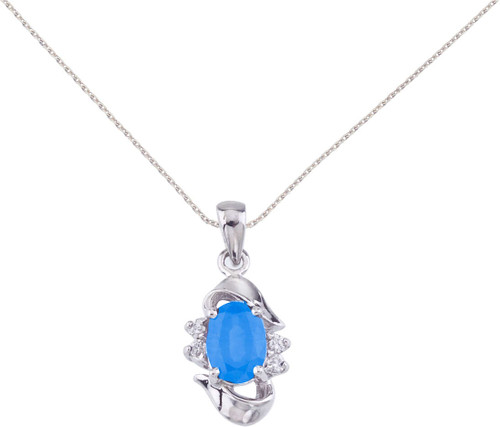 Image of 14K White Gold Oval Blue Topaz & Diamond Pendant (Chain NOT included) P8079XW-12
