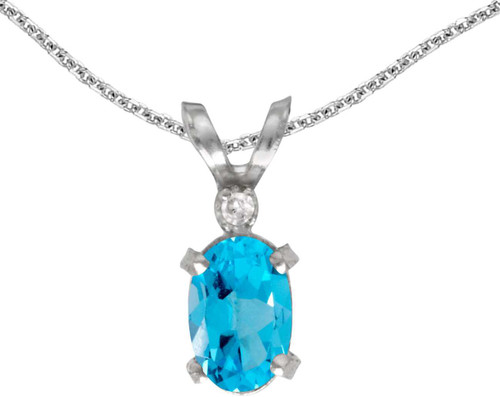 Image of 14k White Gold Oval Blue Topaz And Diamond Filigree Pendant (Chain NOT included)