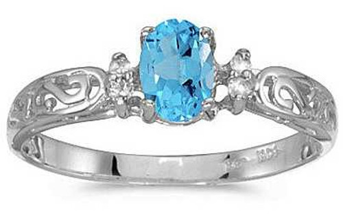 Image of 14k White Gold Oval Blue Topaz And Diamond Filigree Ring (CM-RM2209XW-12)