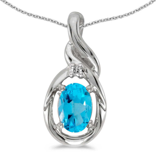 Image of 14k White Gold Oval Blue Topaz And Diamond Pendant (Chain NOT included) (CM-P1241XW-12)