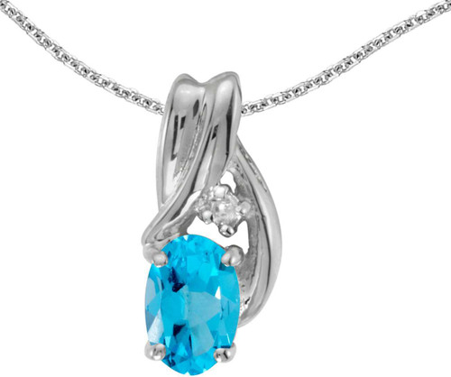 Image of 14k White Gold Oval Blue Topaz And Diamond Pendant (Chain NOT included) (CM-P1861XW-12)