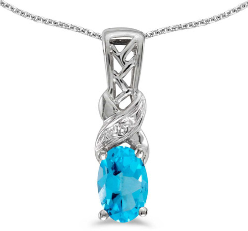 Image of 14k White Gold Oval Blue Topaz And Diamond Pendant (Chain NOT included) (CM-P2584XW-12)